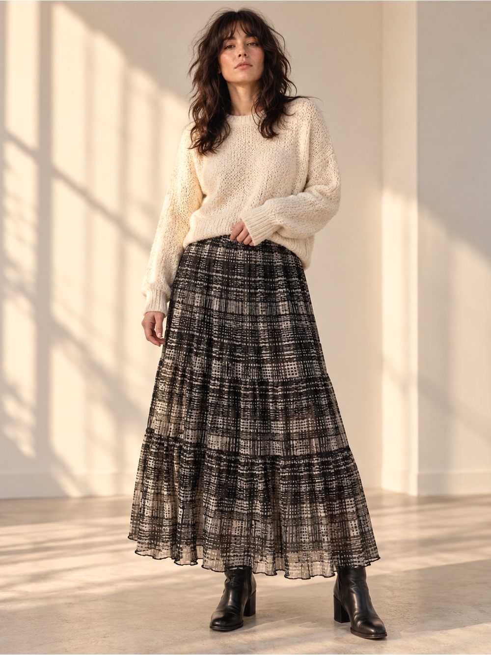 Vintage Sheer Plaid Mesh Tiered Maxi Skirt Gothic Grunge Overlay Sz 2X